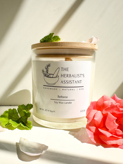 Beltane Candle - Geranium & Rose soy wax candle